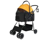 Poussette pour Chien Poussette for Animaux De Compagnie, Poussette De Sortie for Chat, Légère, Pliable, Détachable, De Petite Et Moyenne Taille Poussette pour Animaux de Compagnie(Yellow,B)