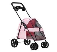 Poussette pour chien poussette pour animaux de compagnie pour chats/chiens entrée sans fermeture éclair facile à plier à une main pneus à Air porte-gobelet + panier de rangement