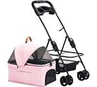 Poussette pour chien, poussette pour chiens de taille moyenne, facile à plier d'une seule main, sans fermeture éclair, poussette pour animal domestique, poussette pour chat et chien (D noir) (B rose
