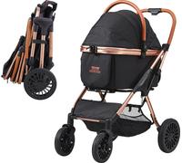 Poussette pour chien VEVOR 59x85x105cm Chariot pour chien Capacité de charge 30kg Trolley pour chien pliable Cadre en aluminium 800D tissu Oxford Fenêtre en filet nylon 4 roues PU Boîte pour chien Bug