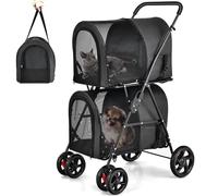 Poussette pour chiens de petite et moyenne taille - Design pliable 4 en 1 avec sac de rangement, double étage, corde fixe, fenêtres en maille, roue pivotante à 360 ° - Poussette idéale pour