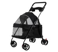 Poussette Pour Chiens De Petite Et Moyenne Taille - Roues Pivotantes À 360°, Suspension Intégrale, Double Système De Freinage, Capote Réglable, Filet Transparent Pour Les Promenades Noir