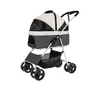 Poussette pour chiens de taille moyenne - Poussette grise élégante avec pliage à une main - Chariot de transport amovible - Pratique et confortable - Entrée sans fermeture éclair - Idéal pour les