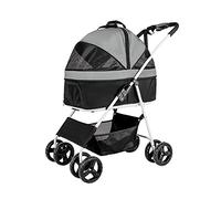 Poussette pour chiens de taille moyenne - Poussette grise élégante avec pliage à une main - Chariot de transport amovible - Pratique et confortable - Entrée sans fermeture éclair - Idéal pour les