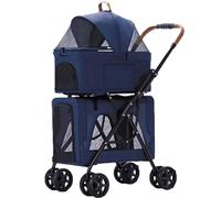 Poussette pour chiens et chats avec fenêtre en maille, design pliable, sac de cabine amovible, roue avant pivotante et freins à pied de roue arrière pour un transport facile