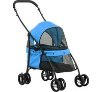 Poussette pour chiens PawHut avec fenêtre en maille, poussette pliable pour chats avec 2 laisses de sécurité, pour petits chiens et chats, Oxford, bleu