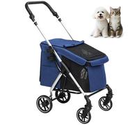 Poussette pour chiens PawHut légère Poussette pour chiens en aluminium pliable pour chiens et chats jusqu'à 10 kg Poussette pour chats avec coussins Fenêtres en filet Portes Panier de rangement