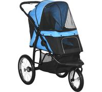 PawHut Poussette pour chien, pliable, Protection solaire, Fenêtre en filet, Panier de rangement, Bleu, 111 x 58 x 107 cm