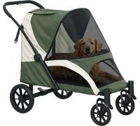 Poussette pour chiens PawHut Poussette pour chiens pliable pour grands chiens & chats jusqu'à 30 kg Poussette pour chats avec coussins Fenêtres en filet Portes Sac de rangement Poussette pour chats av