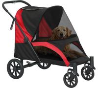 Poussette pour chiens PawHut Poussette pour chiens pliable pour grands chiens & chats jusqu'à 30 kg Poussette pour chats avec coussins Fenêtres en filet Portes Sac de rangement Poussette pour chats av