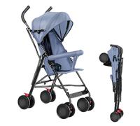 Poussette pour enfant, pliable, poussette de voyage avec tampons en coton et moustiquaires (bleu)