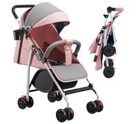 Poussette pour enfants à partir de 6 mois, Assis/allongé, sangle réglable, desserrer pour s'allonger, serrer pour s'asseoir,Coussin en EVA, Oxford, lin, coton, moustiquaire, porte-gobelet (A,Rose)