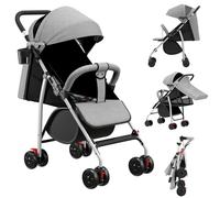 Poussette pour enfants à partir de 6 mois, Assis/allongé, sangle réglable, desserrer pour s'allonger, serrer pour s'asseoir,Coussin en EVA, Oxford, lin, coton, moustiquaire, porte-gobelet (A,Gris)