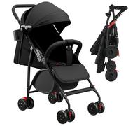 Poussette pour enfants à partir de 6 mois, Assis/allongé, sangle réglable, desserrer pour s'allonger, serrer pour s'asseoir,Coussin en EVA, Oxford, lin, coton, moustiquaire, porte-gobelet (A,Noir)