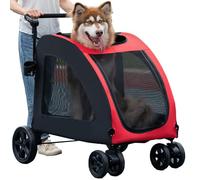 Poussette pour grand chien, coussin amovible, poignée réglable, poussette pliable à 4 roues, accès avant et arrière au chariot pour chien de grande taille de 81,6 kg ou 2 chiens de taille moyenne