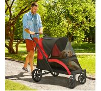 Poussette pour grand chien pliable 124 x 67 x 100 cm noire avec fenêtres en filet coussin et laisses