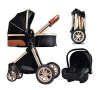 Poussette pour nouveau-né et tout-petit, 3 en 1 réglable, haute vue, landau réversible de luxe pour bébé avec housse de pluie, moustiquaire (couleur : noir)