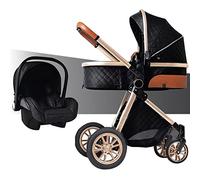 Poussette pour nouveau-né, landau de luxe pour nouveau-né, landau réversible pour bébé avec harnais à 5 points, housse de pluie, moustiquaire (couleur : noir)
