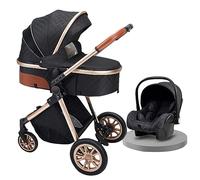 Poussette pour nouveau-né, landau pour bébé 3 en 1 réglable, poussettes pour tout-petits, berceau réversible avec housse de pluie, chancelière, moustiquaire (couleur : noir)