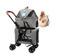 Poussette pour petit chien 2 chiens sans fermeture éclair, poussette de jogging 4 en 1 pour chien avec harnais amovible, ceinture de sécurité, doublure amovible, sac de rangement