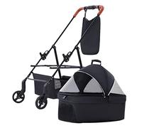Poussette pour petit chien, chariot de voyage pour animal domestique, poussette pour petits chiens, poussettes amovibles pour petits chiens/2 chats avec sac de poche (Nero)