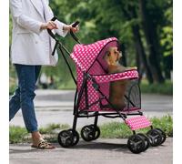Poussette pour petits chiens de 4,5 à 10 kg, poussette pour chiot de taille moyenne pour chats, poussettes de chat pour 2 chats, rangement arrière, pois rose vif