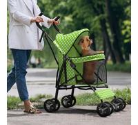 Poussette pour petits chiens de 4,5 à 10 kg, poussette pour chiot de taille moyenne pour chats, poussettes de chat pour 2 chats, rangement arrière, pelouse à pois verts