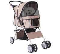 Poussette pour petits chiens et chats - Chariot de voyage pliable avec roulettes, entrée zippée, porte-gobelet, panier de rangement