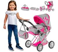 Poussette pour poupée 3-en-1 landau, poussette et couffin, poignée réglable, sac et literie - Kinderplay (KP0200S)