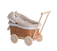 Poussette Pour Poupée En Osier Naturel,Poignée Et Roues En Bois