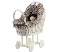 Poussette Pour Poupée - Landau - Beige Pousette en osier blanc-creme avec roues en bois