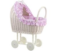 Poussette Pour Poupée - Landau - Rose - Poussette en osier blanc-creme avec roues en bois