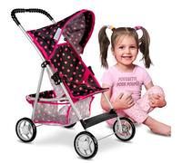 Poussette pour poupée légère et pliable avec capote, panier et harnais - Kinderplay (KP0280G)