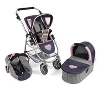 Bayer Chic 2000 Poussette de poupée Emotion All in - Ensemble 3 en 1 composé d'une nacelle, d'un siège Sport et d'un siège Auto - Mélange de Gris et Bleu Marine