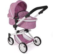 Poussette pour poupées - BAYER CHIC 2000 - Mika Jean rose - 2 en 1 - Guidon réglable - Design chic
