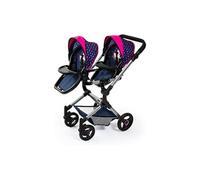 Bayer Design Poussette jumeaux pour poupées - Capotes réglables, guidon ajustable - Bleu 46 cm