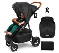 LIONELO Natt Poussette Canne Bébé jusqu’à 22 kg, Réglages de la Poignée et du Dossier jusqu'à la Position Allongée, Ceintures de Sécurité à 5 points, Grandes Roues Tout-terrain Auvent XXL (Black)