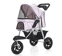 Poussette robuste à 3 roues de qualité supérieure pour chiens et chats de petite et moyenne taille, pour poussettes de voyage, facile à plier d'une seule main, doublure amovible (gris clair) (rose)