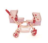 Poussette Roma Twin pour poupées, 36 Mois et Plus, Couleur crème et Rouge Baie, modèle Flora, Tissu recyclé écologique, Longueur de poignée réglable 69-84, Collection RHS