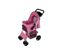 MonsterShop Poussette pour animaux Pliable Rose – Acier 15kg, Housse pluie incl., Roues tout-terrain