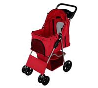 Poussette Rouge pour Chien Chat Animaux de Compagnie Jusqu'à 15KG Pliable - Acier Robuste -Compacte - Panier & Porte-Gobelet - Roues Tout-Terrain [Mousqueton de Sécurité & Housse de Pluie INCLUS]