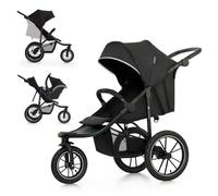 Poussette Sportive Kinderkraft HELSI 2, Jogger, 3 Grandes Roues, Dès La Naissance Jusqu'à 27 Kg, Position Allongée, Noir