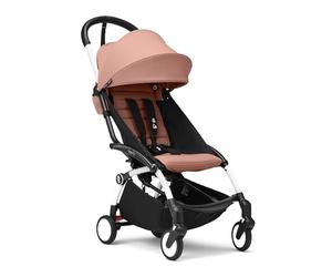 Poussette Stokke YOYO3 6+ - Cadre blanc + pack couleur 6+ ginger + capote - Pliage facile, légère et compacte - Compatible bagage cabine