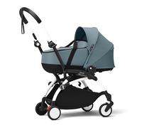 Poussette Stokke YOYO3 avec nacelle nouveau-né (Aqua) - Comprend un châssis (Blanc), une nacelle, un double-matelas, un couvre-pieds, une bandoulière rembourrée et une pochette de protection