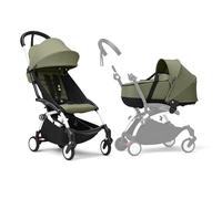 Poussette Stokke YOYO3 avec nacelle nouveau-né et pack couleur 6+ - Comprend un cadre blanc, un pack couleur YOYO 6+ (Olive) et une nacelle nouveau-né (Olive)