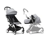 Poussette Stokke YOYO3 avec pack nouveau-né et pack couleur 6+ - Comprend un cadre blanc, un pack couleur YOYO 6+ (Stone) et un pack nouveau-né 0+ (Stone)