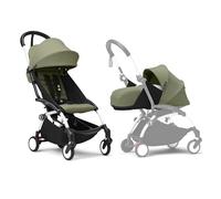 Poussette Stokke YOYO3 avec pack nouveau-né et pack couleur 6+ - Comprend un cadre blanc, un pack couleur YOYO 6+ (Olive) et un pack nouveau-né 0+ (Olive)
