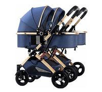 Poussette tandem avec parapluie double, poussette pliable for bébé, poussette double amovible avec auvent réglable(Color:Blue-1)