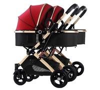 Poussette tandem avec parapluie double, poussette pliable for bébé, poussette double amovible avec auvent réglable(Color:Rosso)