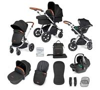 Poussette Tout-Terrain 12 pcs Ickle Bubba Stomp Luxe - Système de Voyage 3 en 1 avec Siège Auto i-Size Cirrus - Siège Réversible, Landau, Capote UPF 50+ & Accessoires (Argent/Minuit/Tan)